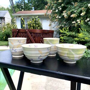 Vtg Japanese Sanyo Toki Pottery "his" & "her" 5pc Set